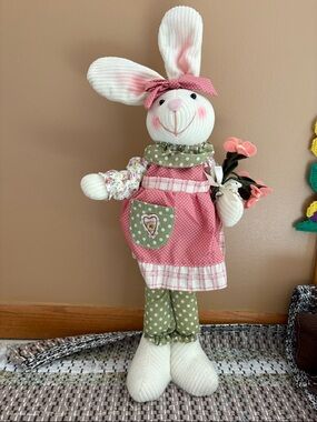 Pink and Green Fabric Bunny Doll